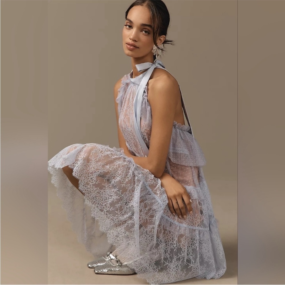 ANTHROPOLOGIE Lace Tunic Halter Dress Lavender Size XL NEW - Picture 3 of 13